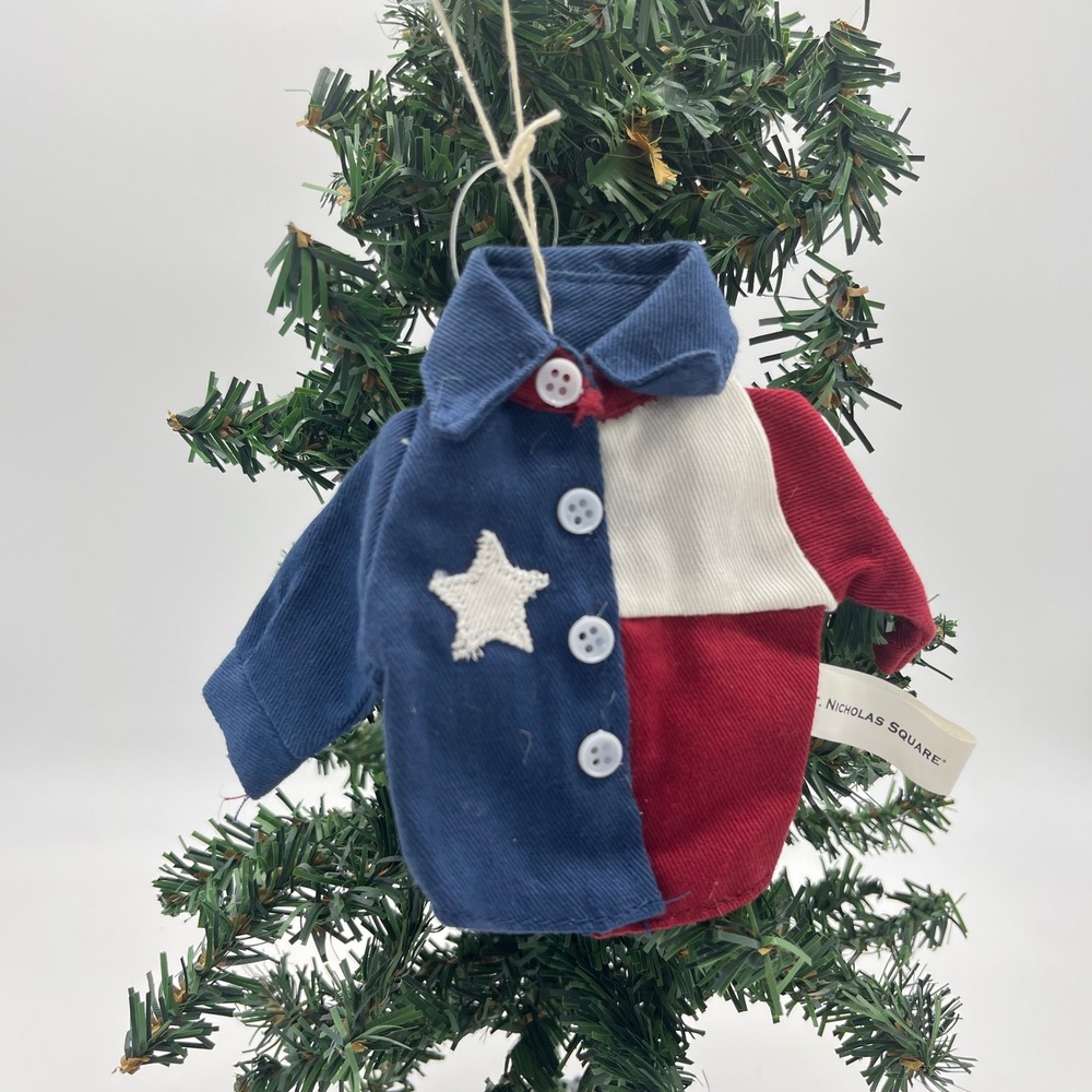 St. Nicholas Square Texas Patriotic American Flag Shirt‎ Christmas Ornament